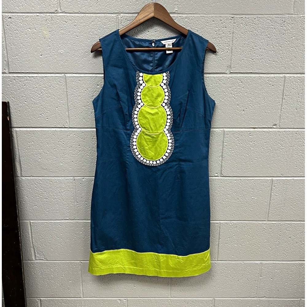 Richard Malcolm Women’s Blue/Green Colorblock Beaded Lined Shift Dress. 12